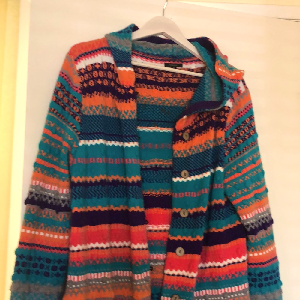 Colorful, warm, cuddly and boho chic coat sweater